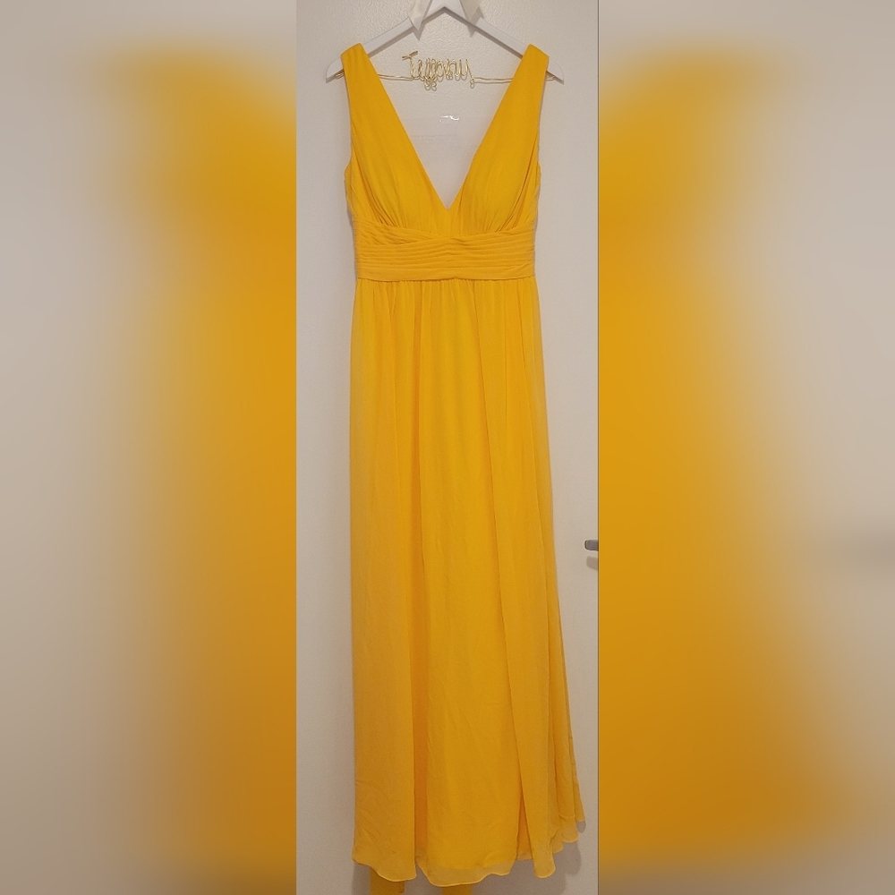 Jasmine Bridal Chiffon Wide Strap V- Neck Bridesmaid Dress, Canary, B223007 -NWT